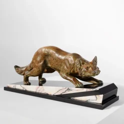 Pamono F. H. Danvin, Sculpture of a Fox, 1973, Bronze on Marble> Art Deco