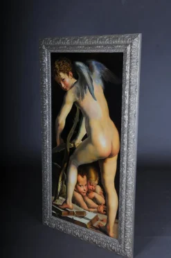Outlet Pamono F. Mazzola alias Parmigianino, Amor Carving Bow, Oil on Canvas