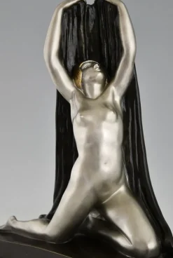 Hot Pamono F. Trinque, Art Deco Nude with Drape, 1920s, Bronze & Marble