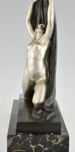 Hot Pamono F. Trinque, Art Deco Nude with Drape, 1920s, Bronze & Marble
