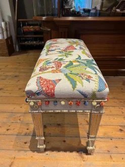 Pamono Fabric & Walnut Bench, 1930s><noscript><img width=