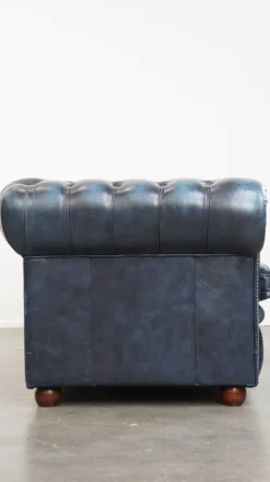 Hot Pamono Fantastic 2-Seater Leather Chesterfield Sofa with a Denim Blue Colour.
