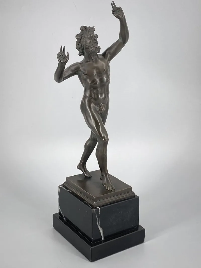 Pamono Fauno Danzante of Pompeii, Bronze on a Marble Base, Signed