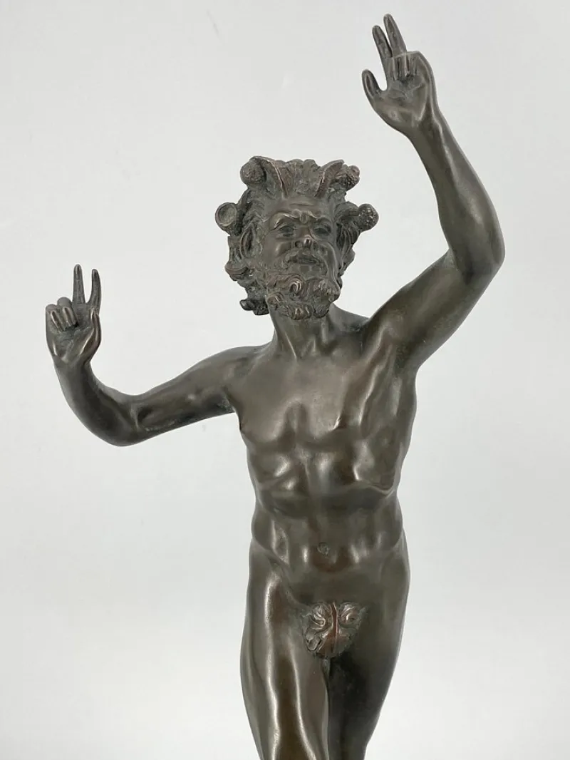 Pamono Fauno Danzante of Pompeii, Bronze on a Marble Base, Signed