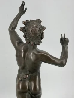 Pamono Fauno Danzante of Pompeii, Bronze on a Marble Base, Signed