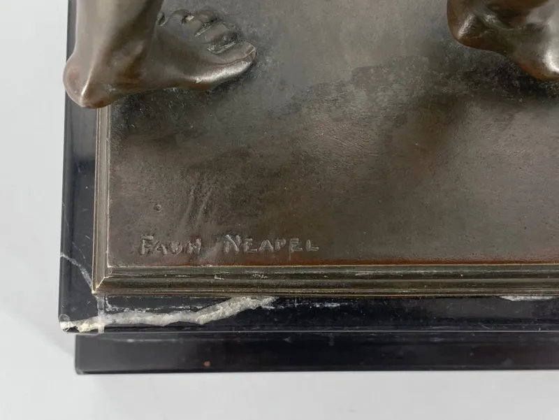 Pamono Fauno Danzante of Pompeii, Bronze on a Marble Base, Signed