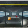 Pamono Fausto Salomoni, Composition, Painting on Wood Panel, 1989> Surrealist