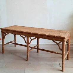 Pamono Faux Bamboo & Rattan Bench, 1980s> Benches