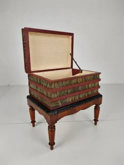 Pamono Faux Book Box on Painted Stand in Leather, 1830> Trunks Crates & Baskets