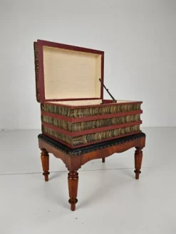 Pamono Faux Book Box on Painted Stand in Leather, 1830><noscript><img width=