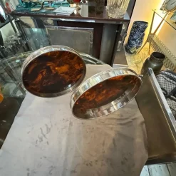 Pamono Faux Tortoiseshell Acrylic Glass and Silver-Plated Metal Barware Trays from Christian Dior, 1970s, Set of 2><noscript><img width=