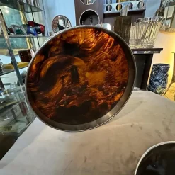 Pamono Faux Tortoiseshell Acrylic Glass and Silver-Plated Metal Barware Trays from Christian Dior, 1970s, Set of 2><noscript><img width=