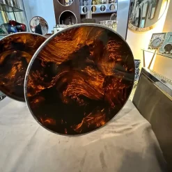 Pamono Faux Tortoiseshell Acrylic Glass and Silver-Plated Metal Barware Trays from Christian Dior, 1970s, Set of 2><noscript><img width=
