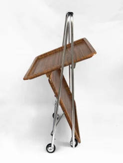 Pamono Faux Wood & Chrome Folding Bar Cart from Robex, 1970s> Serving Bar Carts & Trolleys