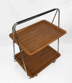 Pamono Faux Wood & Chrome Folding Bar Cart from Robex, 1970s><noscript><img width=