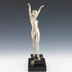 New Pamono Ferdinand Preiss, Art Deco Striding Lady, 1920s, Bronze with Marble Base