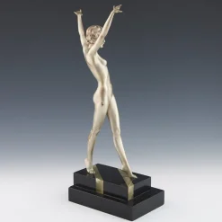 New Pamono Ferdinand Preiss, Art Deco Striding Lady, 1920s, Bronze with Marble Base