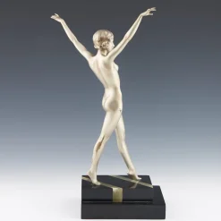 New Pamono Ferdinand Preiss, Art Deco Striding Lady, 1920s, Bronze with Marble Base