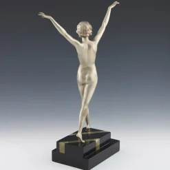 New Pamono Ferdinand Preiss, Art Deco Striding Lady, 1920s, Bronze with Marble Base