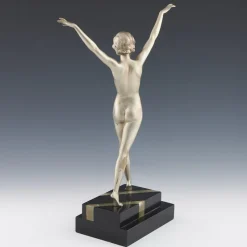 New Pamono Ferdinand Preiss, Art Deco Striding Lady, 1920s, Bronze with Marble Base