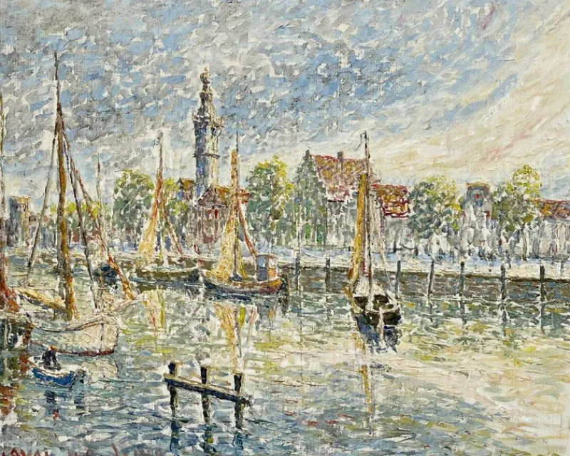 Pamono Fernand Laval, Dutch Port, 1922, Oil Painting> Impressionist