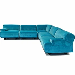 Pamono Fiandra Modular Corner Sofa in Blue Velvet by Vico Magistretti for Cassina, 1980s, Set of 5> Couches & Sofas