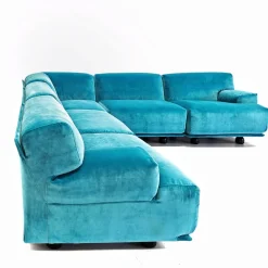 Pamono Fiandra Modular Corner Sofa in Blue Velvet by Vico Magistretti for Cassina, 1980s, Set of 5><noscript><img width=