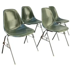 Pamono Fiberglass DSS Stacking Chairs by Ray & Charles Eames for Herman Miller, 1950s, Set of 4> Side Chairs & Dining Chairs