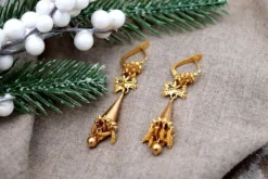 Pamono Filigree Gold Earrings with Articulated and Tilting Pendants, Set of 2><noscript><img width=