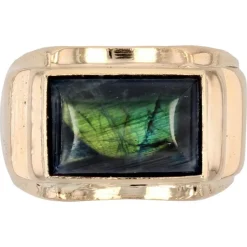 Pamono Finland Spectrolite 18 Karat Yellow Gold Signet Ring, 1950s> Rings
