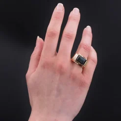 Pamono Finland Spectrolite 18 Karat Yellow Gold Signet Ring, 1950s><noscript><img width=