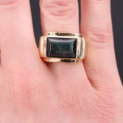 Pamono Finland Spectrolite 18 Karat Yellow Gold Signet Ring, 1950s><noscript><img width=