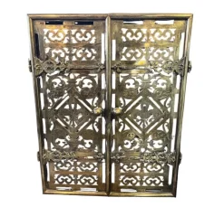 New Pamono Fireplace Screen with Doors in Iron and Brass, 1920s