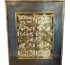 New Pamono Fireplace Screen with Doors in Iron and Brass, 1920s
