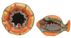 Pamono Fish and Oyster Plates with Drip Glaze from Vallauris, Set of 3><noscript><img width=