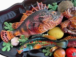 Pamono Fish and Seafood Dishes from Vallauris, Set of 3> Serving Dishes