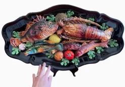Pamono Fish and Seafood Dishes from Vallauris, Set of 3><noscript><img width=