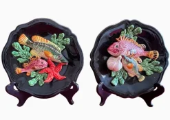 Pamono Fish and Seafood Dishes from Vallauris, Set of 3><noscript><img width=
