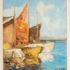 Pamono Fishing Boats in Venice, Oil on Panel, Framed> Impressionist