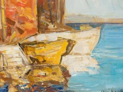 Pamono Fishing Boats in Venice, Oil on Panel, Framed><noscript><img width=