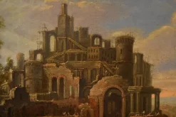 Best Pamono Flemish Artist, Landscape with Tower of Babel, 17th-18th Century, Oil on Canvas, Framed