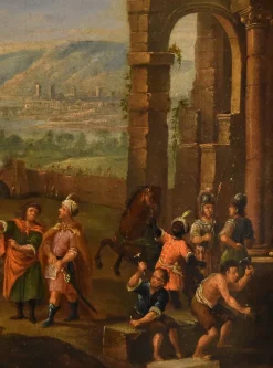 Best Pamono Flemish Artist, Landscape with Tower of Babel, 17th-18th Century, Oil on Canvas, Framed