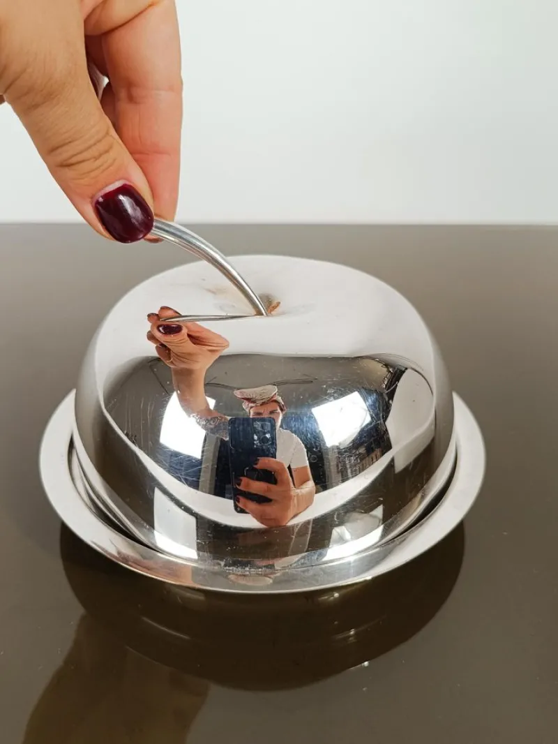 New Pamono Fleuron Silver Plated Apple-Shaped Butter Box attributed to Lino Sabattini for Christofle, 1970s