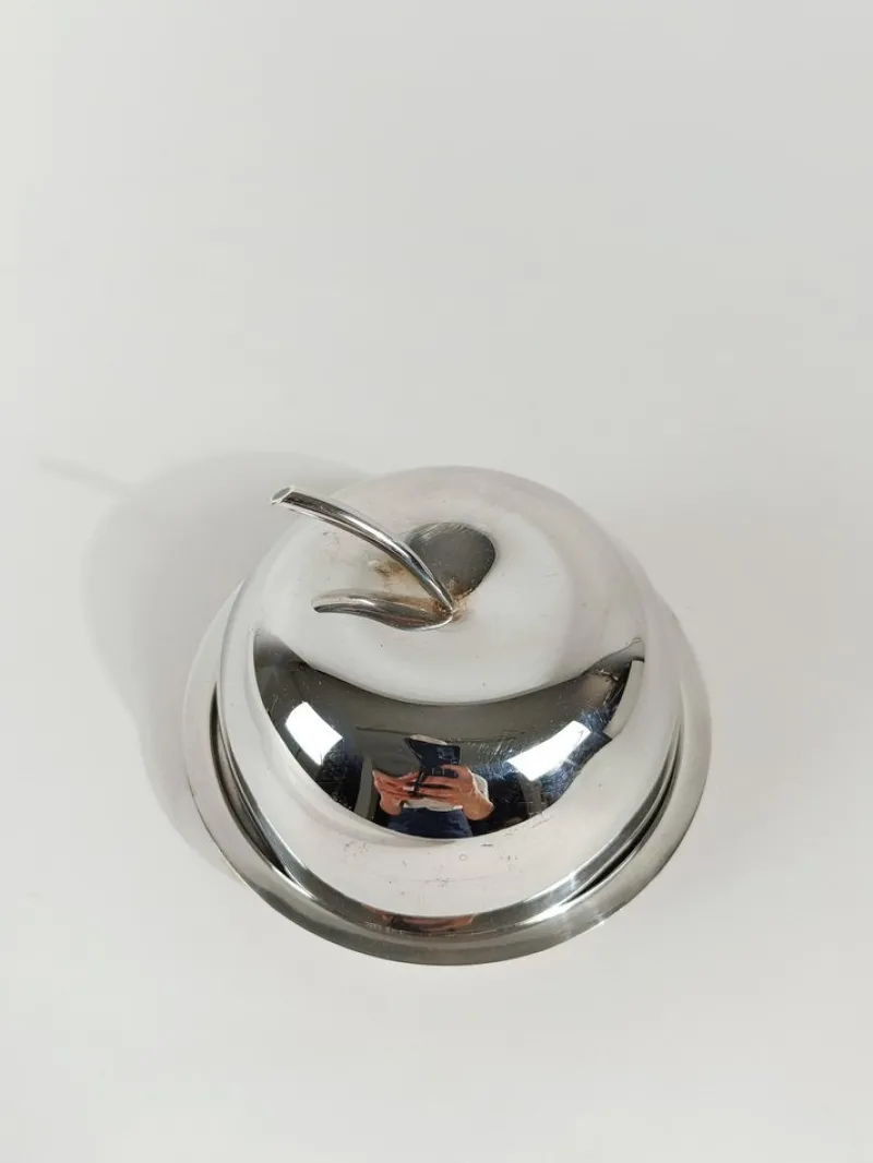 New Pamono Fleuron Silver Plated Apple-Shaped Butter Box attributed to Lino Sabattini for Christofle, 1970s