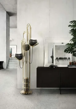 Clearance Pamono Floor Lamp in Copper with Black Globes