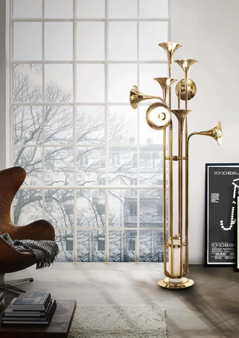 Sale Pamono Floor Lamp in Gold and Brass