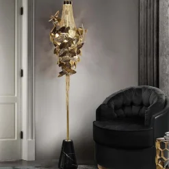 Pamono Floor Lamp in Gold-Plated Brass, Marble and Swarovski Crystals><noscript><img width=