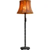 Pamono Floor Lamp in Hand-Carved Wood with Leather Shade, Early 20th Century> Floor Lamps