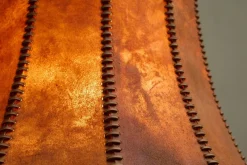 Pamono Floor Lamp in Hand-Carved Wood with Leather Shade, Early 20th Century><noscript><img width=