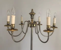 Pamono Floor Lamp in Silver Metal and Brass with 6 Arms, 1920s><noscript><img width=